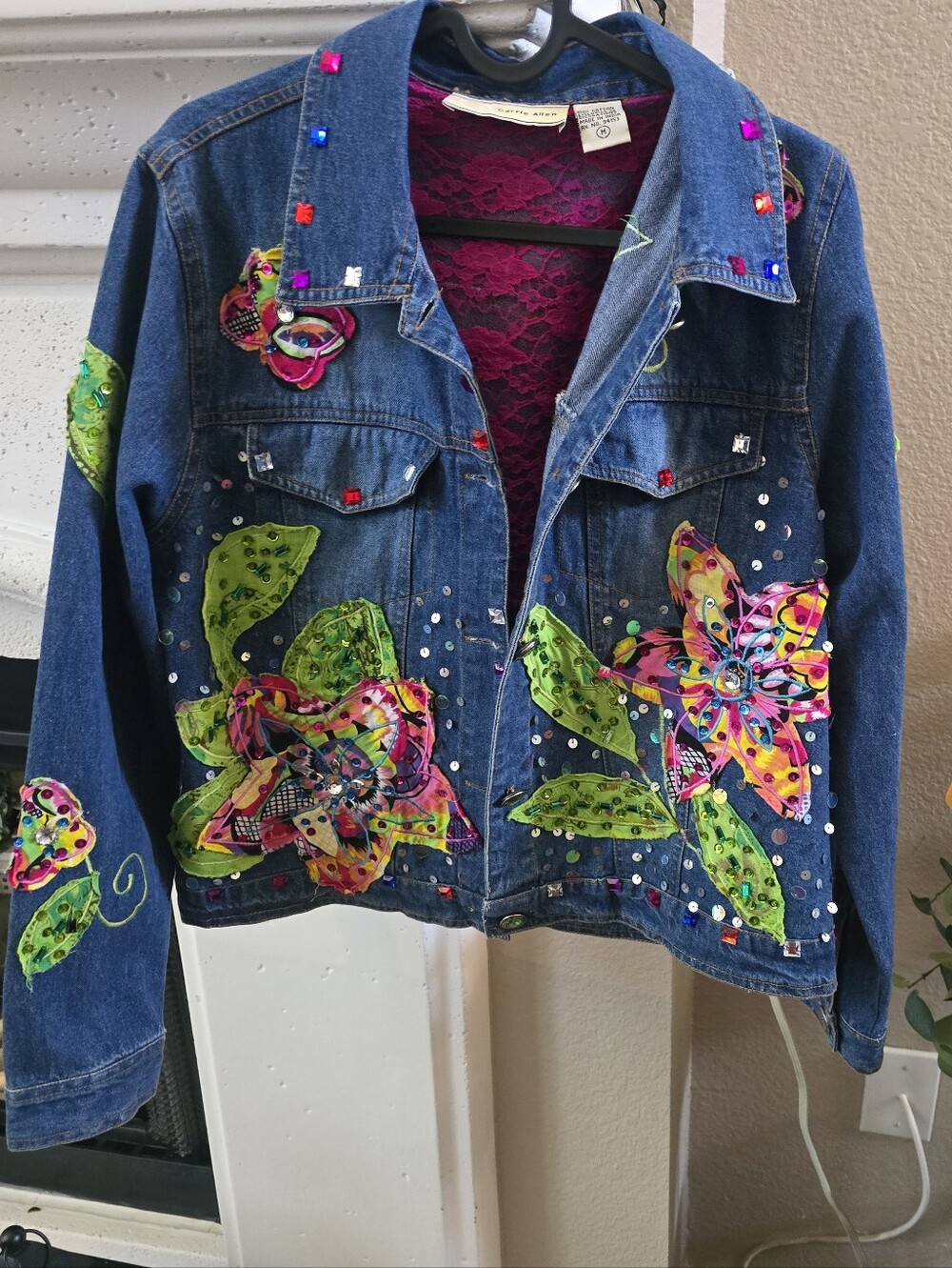 Carry Allen Embellished Floral Denim Jacket - Blue with Multicolor Flowers